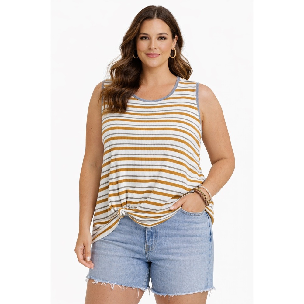 Lime & Chili Tank Top Womens Small Mustard Yellow Striped Knot Front Casual Boho